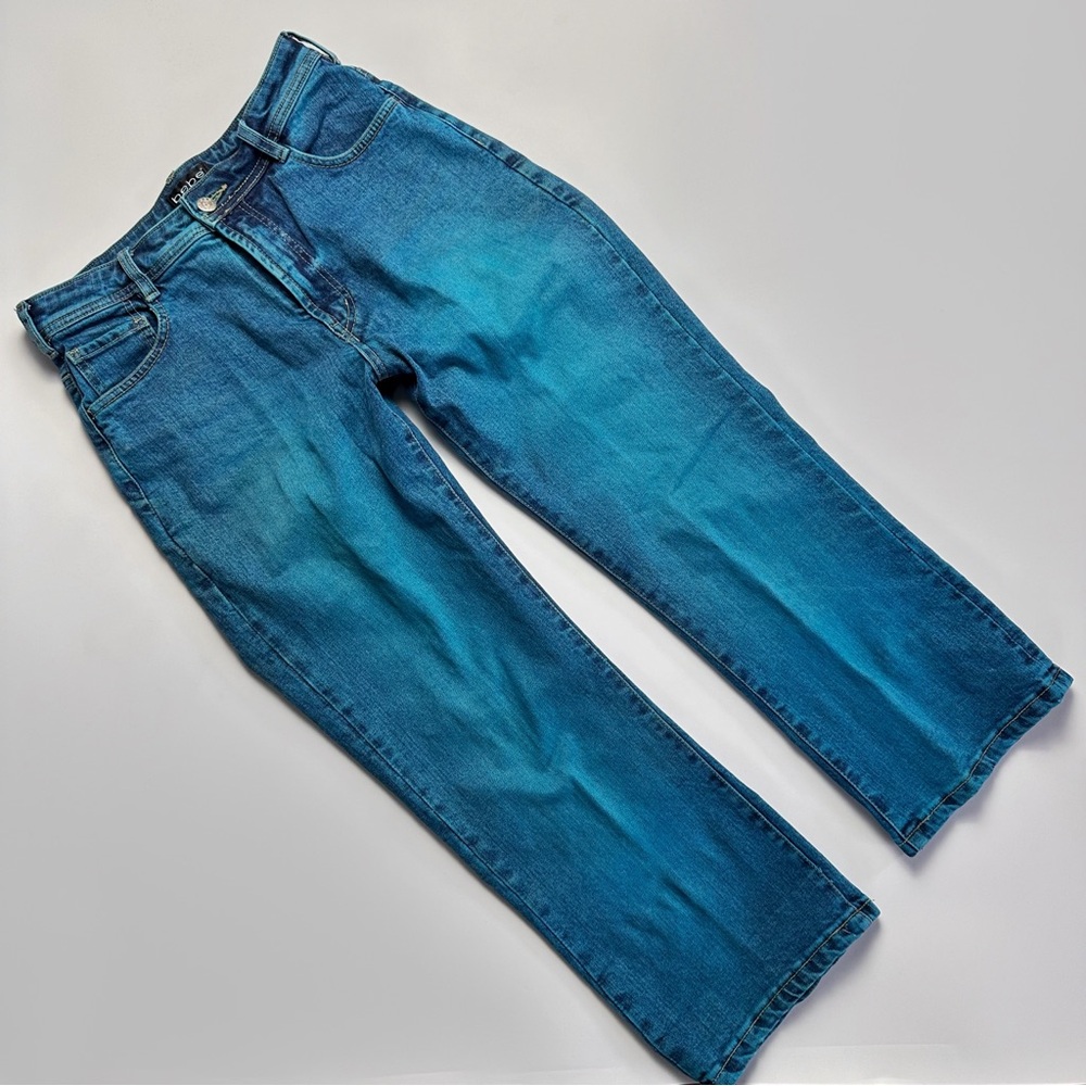 Vintage Bebe Turquoise Denim Cropped Jeans High Rise Straight Leg Size 27